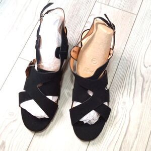 (21-3538)  mysoft Women's Black Comfortable Heels Sz 11